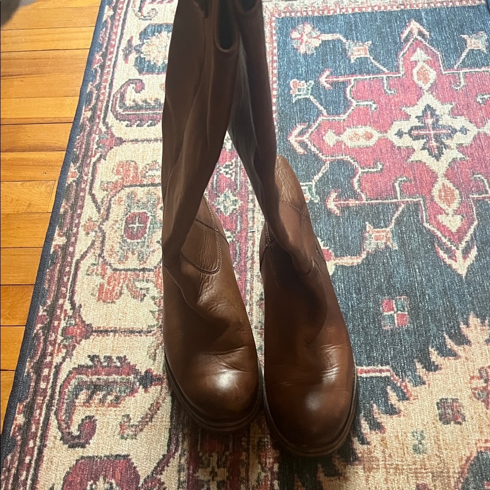 Frye Melissa Double Sole Knee High Boot Bronze Renice Leather
